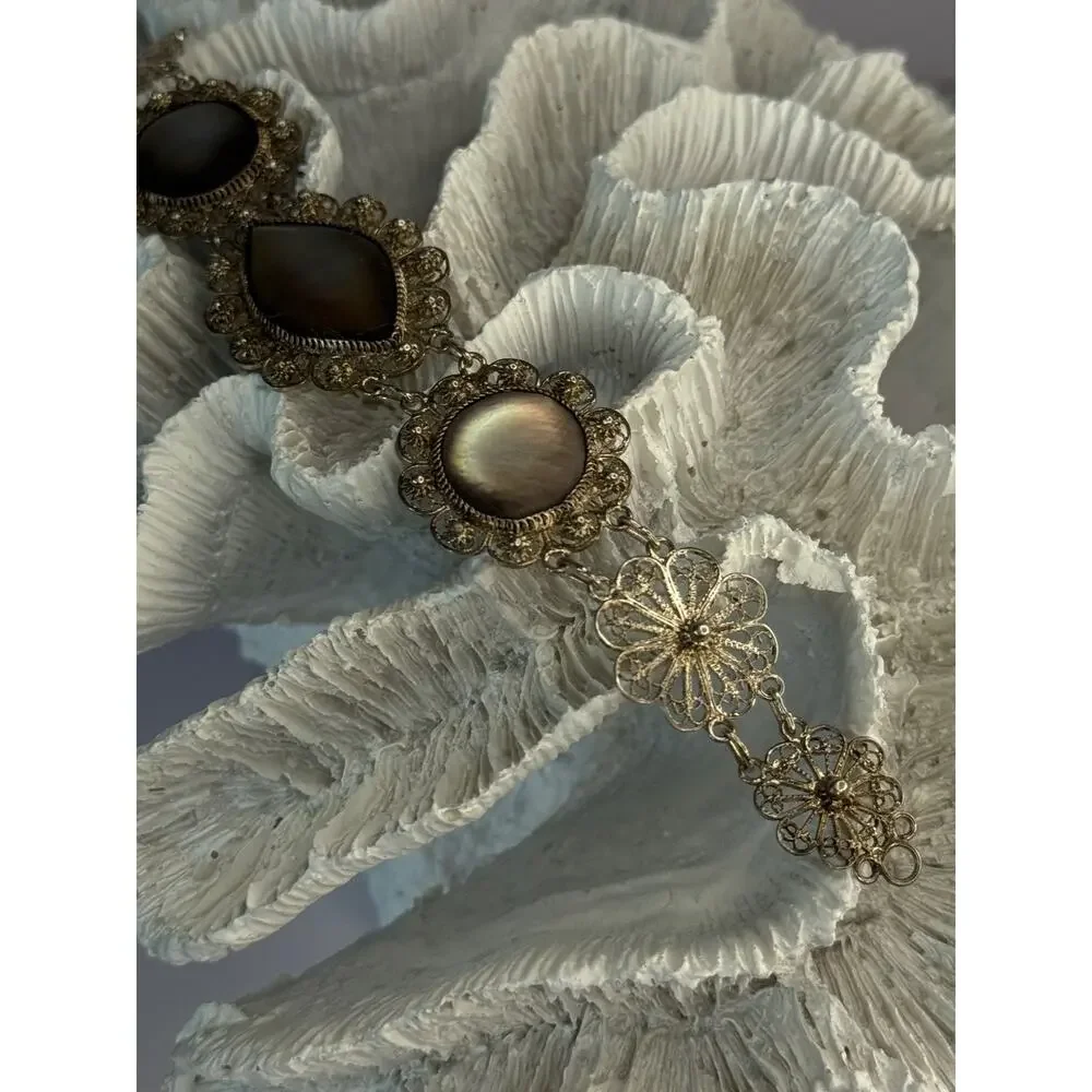 Vintage Beautiful 925 Sterling Silver Abalone Bracelet Length 7